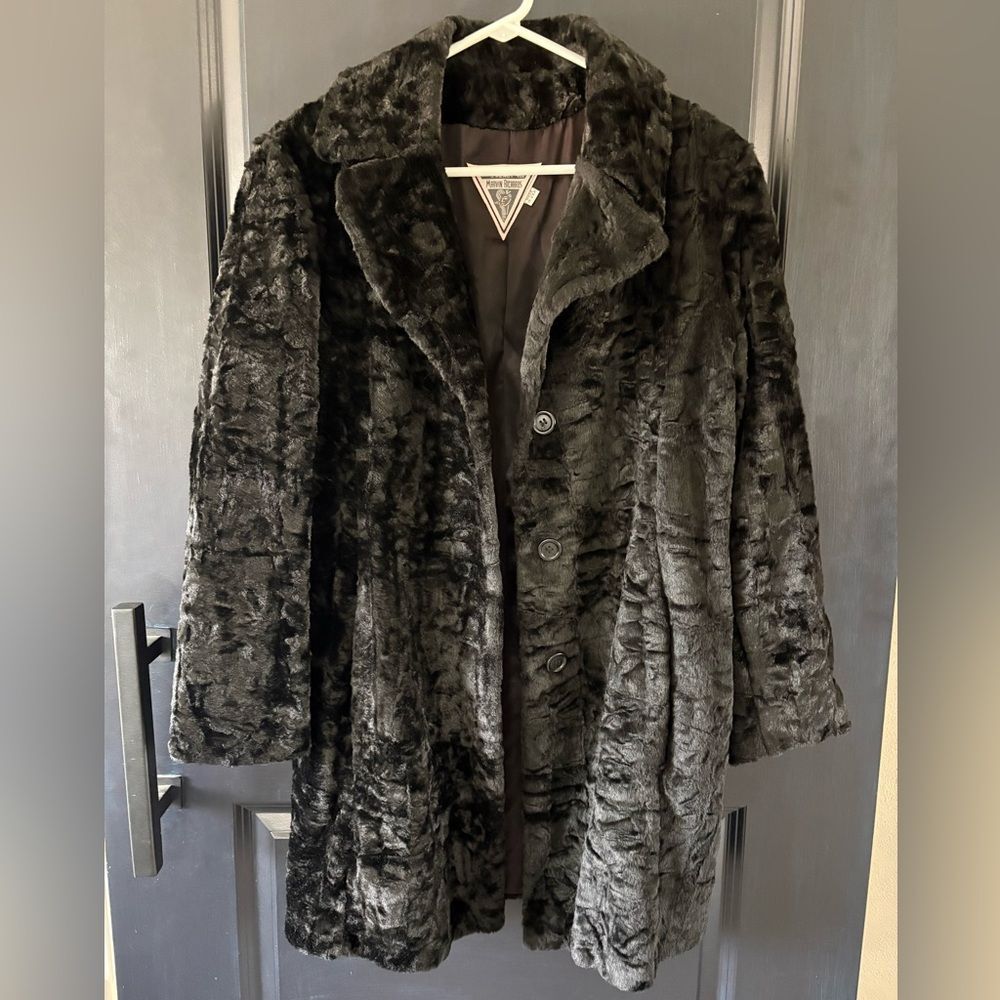Vintage Marvin Richards Faux Fur Coat | Women’s Medium | Plush Black Winter Coat